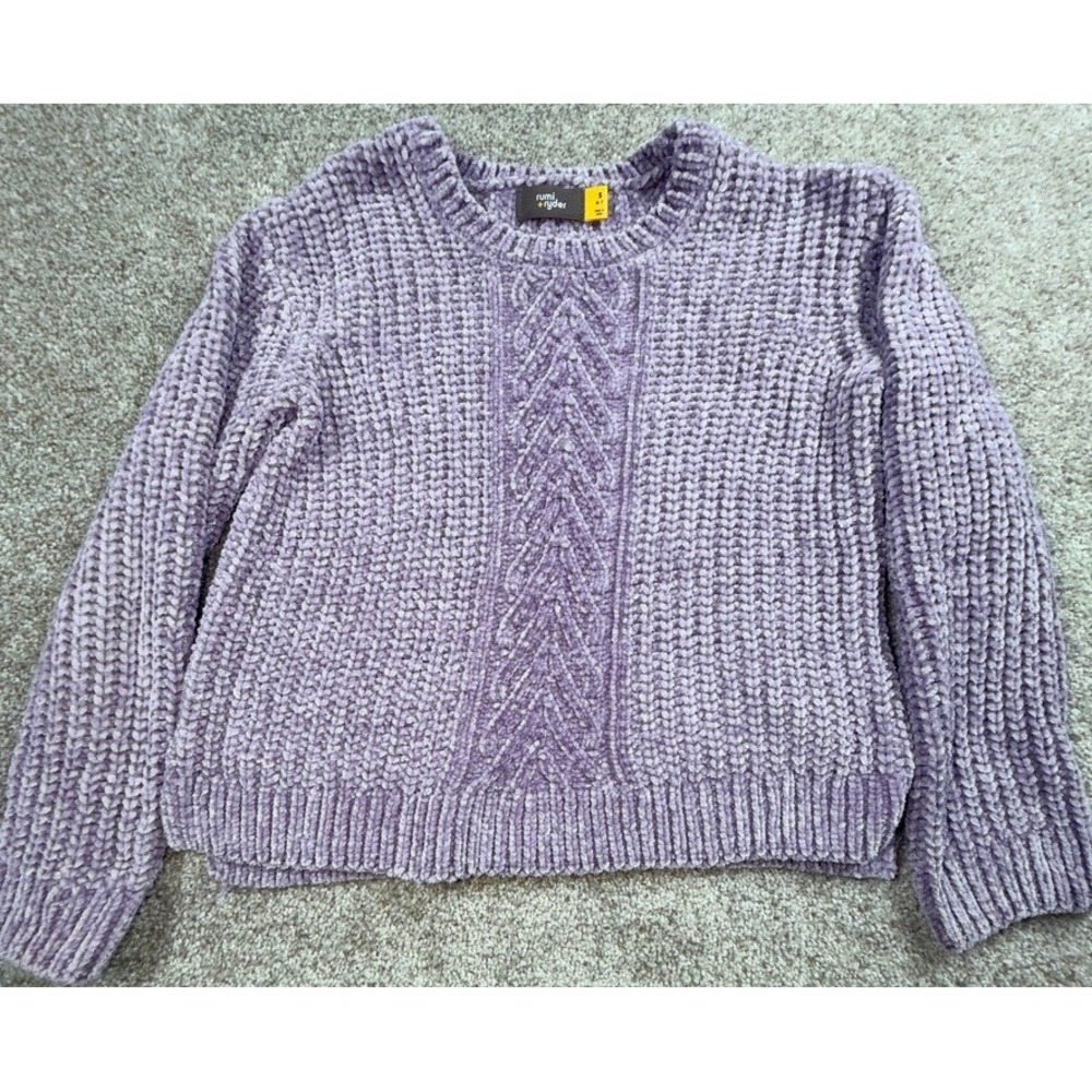 Rumi + Ryder Kids Girls Lavender Purple Chenille Cable Knit Sweater Size S 6-7